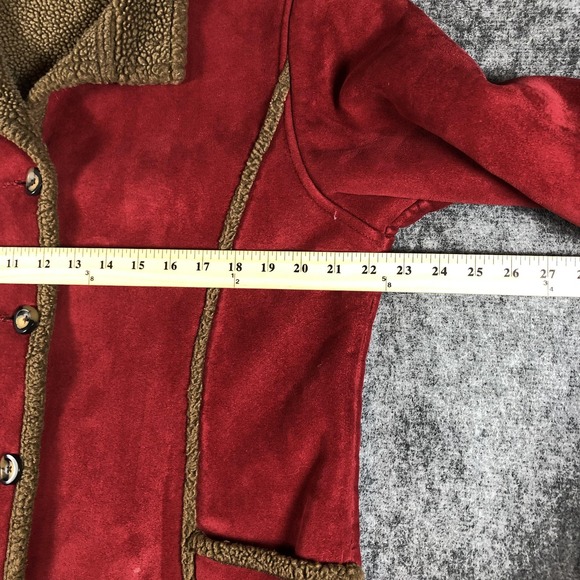 L.L.Bean Jacket Womens Petite Medium Red Faux Suede Sherpa‎ Lined Warm Coat - Picture 11 of 16